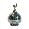 SANCAI silver Islamic-style decorated covered bowl, golden crescent moon-shaped mosque, Arabic engraved spiral base Application Scenario